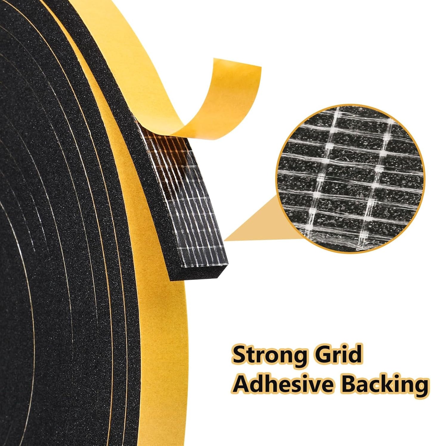 Weather Stripping Door Seal Strip (1/2 Inch X 1/4 Inch X 16Feet), Strong Adhesive, Lightproof, Soundproof, Weatherproof Foam Tape Insulation for Sliding Door, Front Door Frame, Windows- Black