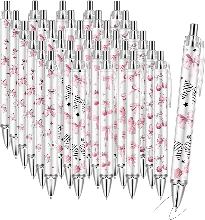 30Pcs Cute Pink Bow Pens Coquette Bow Ballpoint Pens Retractable Ballpoint Pens for Writing Journal Taking Notes School Office Home Thanksgiving Christmas Gift(Bow, 30)