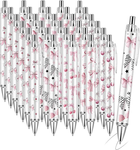 30Pcs Cute Pink Bow Pens Coquette Bow Ballpoint Pens Retractable Ballpoint Pens for Writing Journal Taking Notes School Office Home Thanksgiving Christmas Gift(Bow, 30)