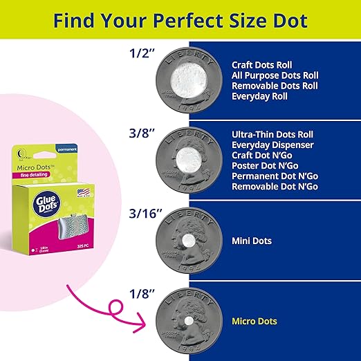 Glue Dots, Micro Dots, Double-Sided, Permanent, 1/8", 325 Dots, Diamond Painting Pen Glue, DIY Craft Glue Tape, Sticky Adhesive Glue Points, Liquid Hot Glue Alternative, Clear