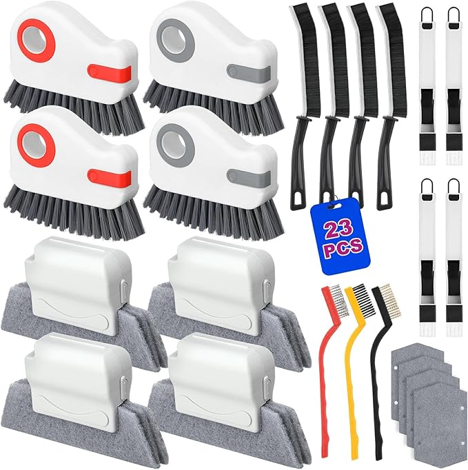 23 Pcs Window Track Cleaner Tools Set, Window Groove Cleaning Brush Kit for Sliding Door, Sill, Tile Lines, Shutter, Car Vents, Keyboard, Air Conditioner