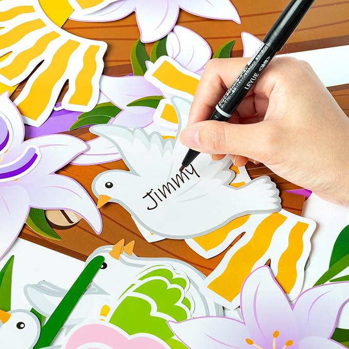 BeYumi 95Pcs Easter He is Risen Cross Bulletin Board Set Sun Honeycomb Jesus Resurrection Cross Lily Cutouts Trim Border Christian Religious Bible Sunday School Classroom Chalkboard Church Decoration