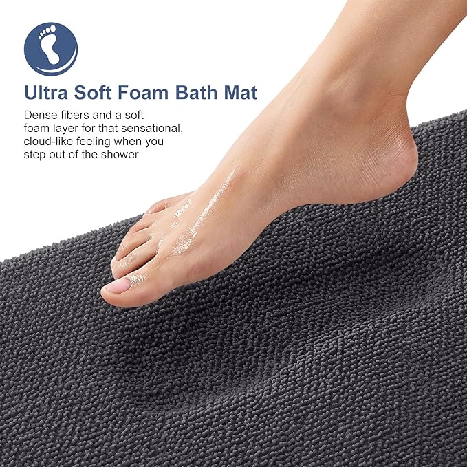 OLANLY Thick Memory Foam Bath Mat Rug 59x35, Extra Soft Absorbent Bathroom Rug, Quick Dry Bath Mats, Non-Slip, Machine Washable Carpet for Bathroom, Tub and Shower, Home Decor Accessories, Dark Grey