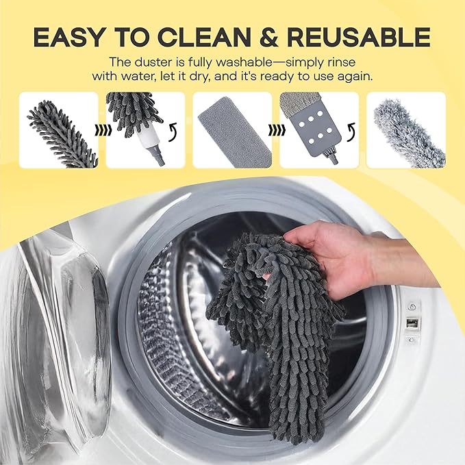 Microfiber Feather Duster with Extension Pole 100 Inches, (8 PCS), Cleaning Brush, Dusters for Cleaning High Ceilings, Cobwebs, Blinds, Cars, Reusable, Washable, Extendable, Ceiling Fan Cleaner Duster