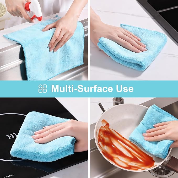 JOYMOOP Microfiber Cleaning Cloths Cyan, 11.8" x 11.8" Kitchen Towels – Reusable Cleaning Rags, Lint-Free, Super Absorbent Cleaning Cloths for Kitchen, Car, and Household Cleaning