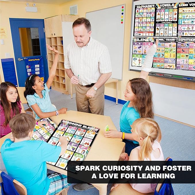 YIYDONG 16 Phonics Posters for Classroom - Learning Posters for Sound Wall Phonics Digraphs Blends Syllable Types Vowel Sounds Poster for Kindergarten, Elementary, Homeschool Supplies (Black)