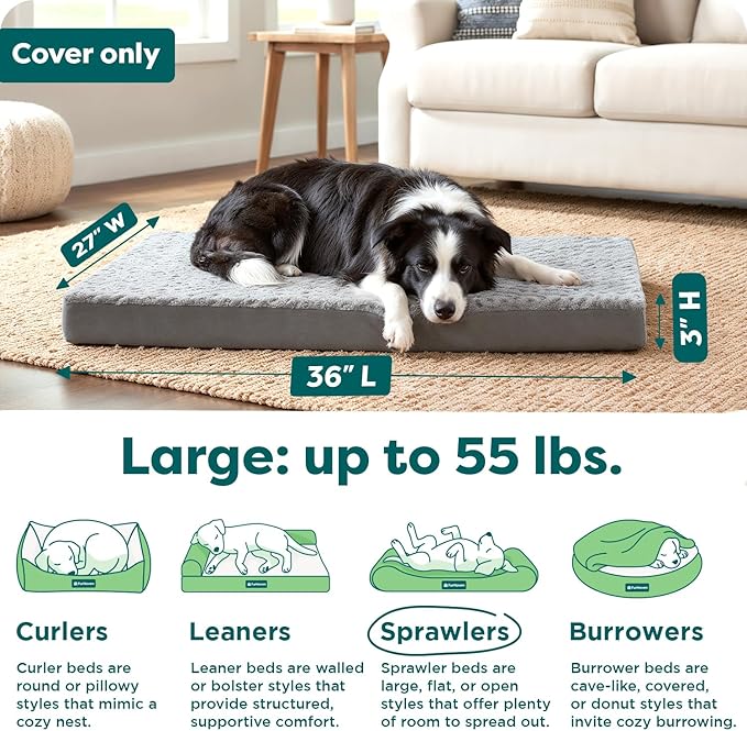 Furhaven Replacement Dog Bed Cover Ultra Plush Faux Fur & Suede Mattress, Machine Washable - Gray, Large