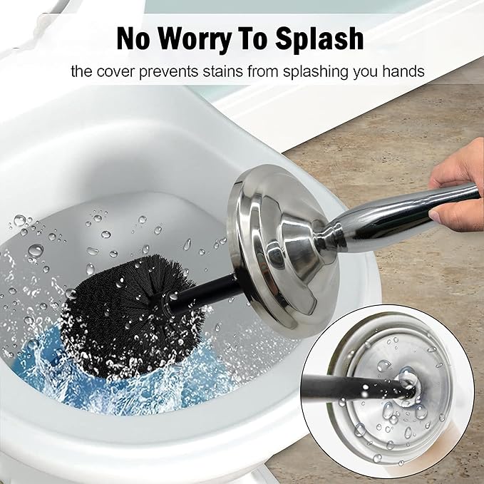 Chrome Silver Metal Toilet Bowl Brush with Handle Lid Holder, Durable Bathroom Cleaning Tool for Easy Toilet Maintenance, Bathroom Toilet Brush for Efficient Cleaning and Hygiene