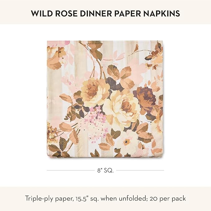 MACKENZIE-CHILDS Pack of 20 Dinner Paper Napkins, Decorative Napkins for Parties, Wild Rose