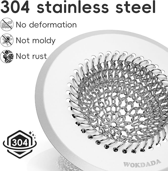 Drain Hair Catcher: for Bathtub & Shower (Fast Drainage), Reversible 304 Stainless Steel Protector. Fits Pop-Up & Regular Bathroom Drains (Silvery White)