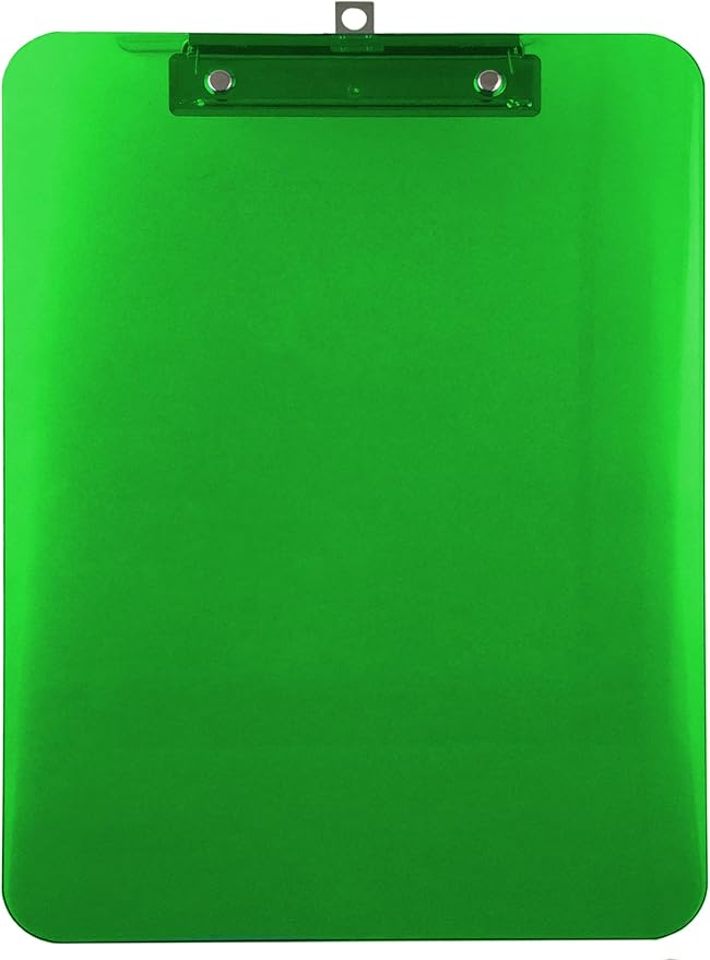 Trade Quest Plastic Clipboard Transparent Color Letter Size Low Profile Clip (Pack of 6) (Green)