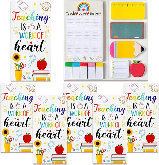 Xqumoi 5 Pack Teaching is A Work of Heart Sticky Notes Set - Ruler Blackboard Pencil Apple Shape Self-Stick Note Pads Teacher Appreciation Gift Writing Memo Pads Page Marker School Office Supplies