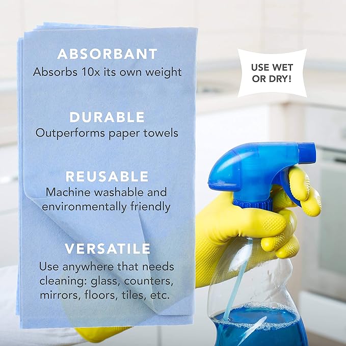 Cadie Kitchen and Bath Amazing Wipes - Absorbent and Reusable Cloth for Washing, Drying, Wiping in The Bathroom or Cuisine Surfaces | Cleaning Sink,Tiles,Bathtub,Walls,Mirror (3 Pack-12 Wipes, Blue)