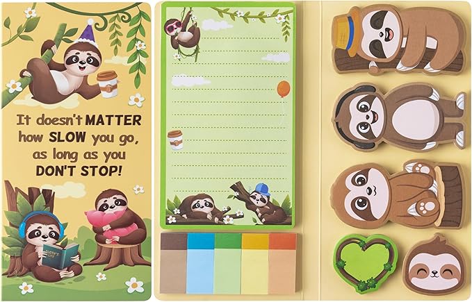B1ykin Cute Sticky Notes Set - It Does Matter How Slow You GO, As Long As You Don’t Stop Self-Stick Notes Pad, 550 Sheets Writing Memo Pages Sticky Notepad for Teacher Appreciation Gifts (Sloth)