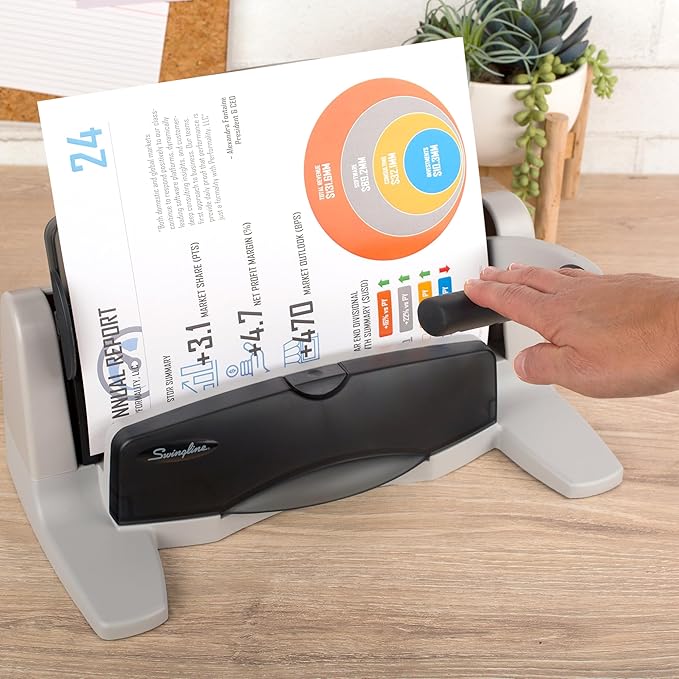 Swingline 3 Hole Punch, 40 Sheet Capacity Three Hole Puncher 3 Ring, Adjustable 2-7 Hole Paper Punch, LightTouch Low Effort, Black & Silver (74357)