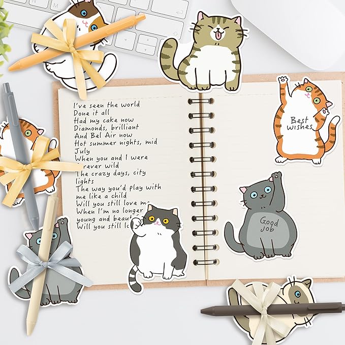 Bright Color Sticky Note - 72Pcs Cute Cat Super Sticky Note Pads Pen Ribbons Set Sticking Power Memo Pads School Supplies Office Products Page Markers Clean Removal Strong Adhesive Index Tabs