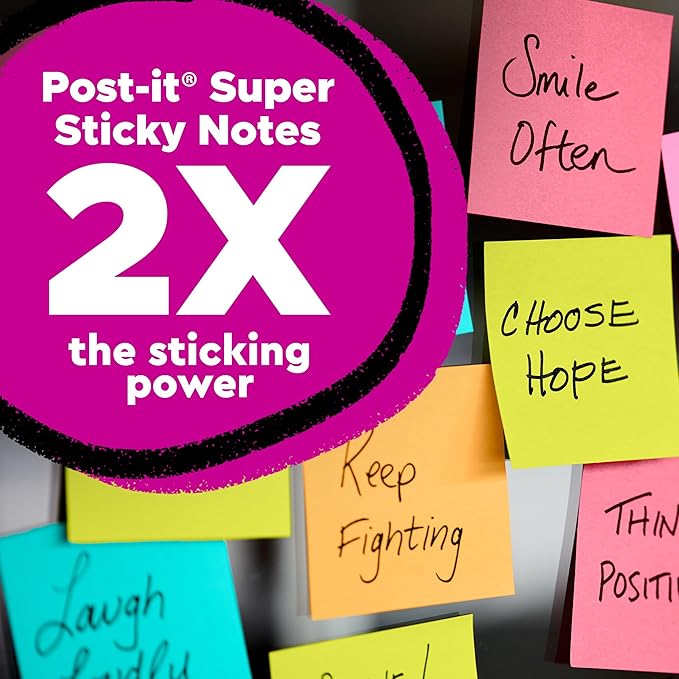 Post-it Super Sticky Notes Value Pack, 24 Pads, Convenient School Bus Carry and Storage Case, 2X The Sticking Power, 3x3 in, Bright Colors (Orange, Pink, Blue, Green, Yellow), Recyclable (654-24SSBUS)