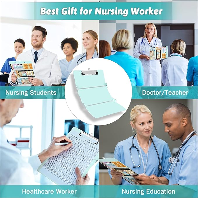 Nursing Clipboard Foldable Clipboard Medical: Edition Cheat Sheets Aluminum 3 Layers Foldable Clipboards Nursing Pocket Size Profile Clip Nurse Clipboards Notepad for Nurses Students and Doctors