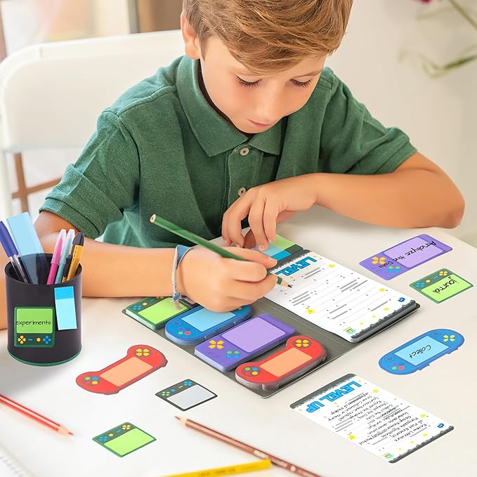 B1ykin Cute Sticky Notes Set - Level Up Video Game Shaped Self-Stick Notes Pad, 550 Sheets Writing Memo Pages Sticky Notepad for Teacher Appreciation Gifts, School Office Supplies (Video Game)