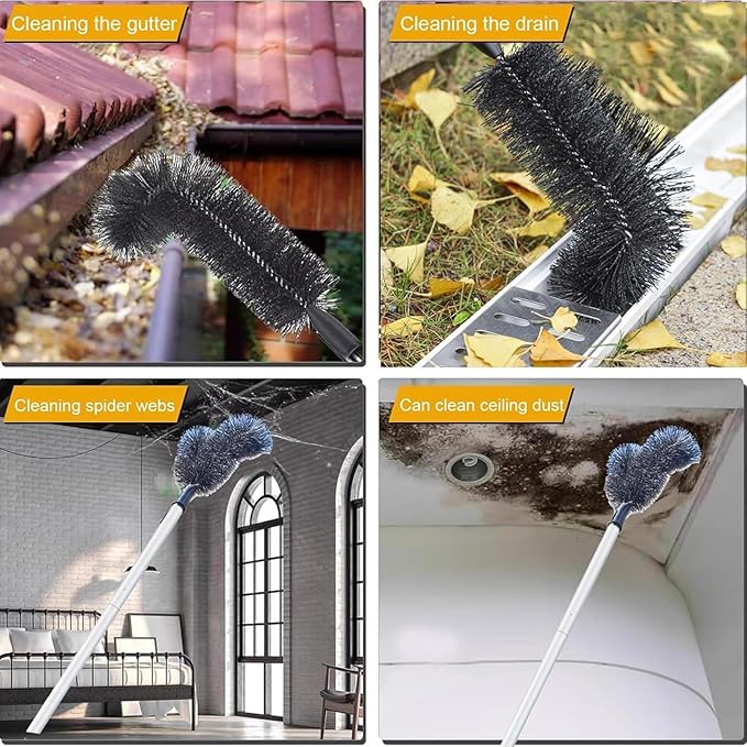 Multi-Angle Adjustable Brush Head For Curved Drains & Clogged Downspout Maintenance Flexible Drain Brush Attachment