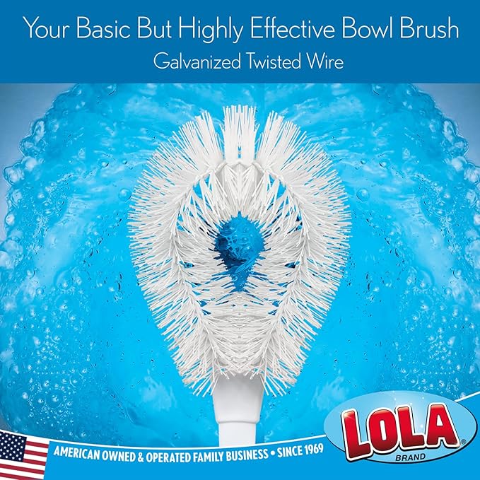 LOLA Toilet Bowl Brush w/Curved Head, 3 Pack, Coated Wire, Durable Poly Bristles, Reaches Under Toilet Bowl Rim