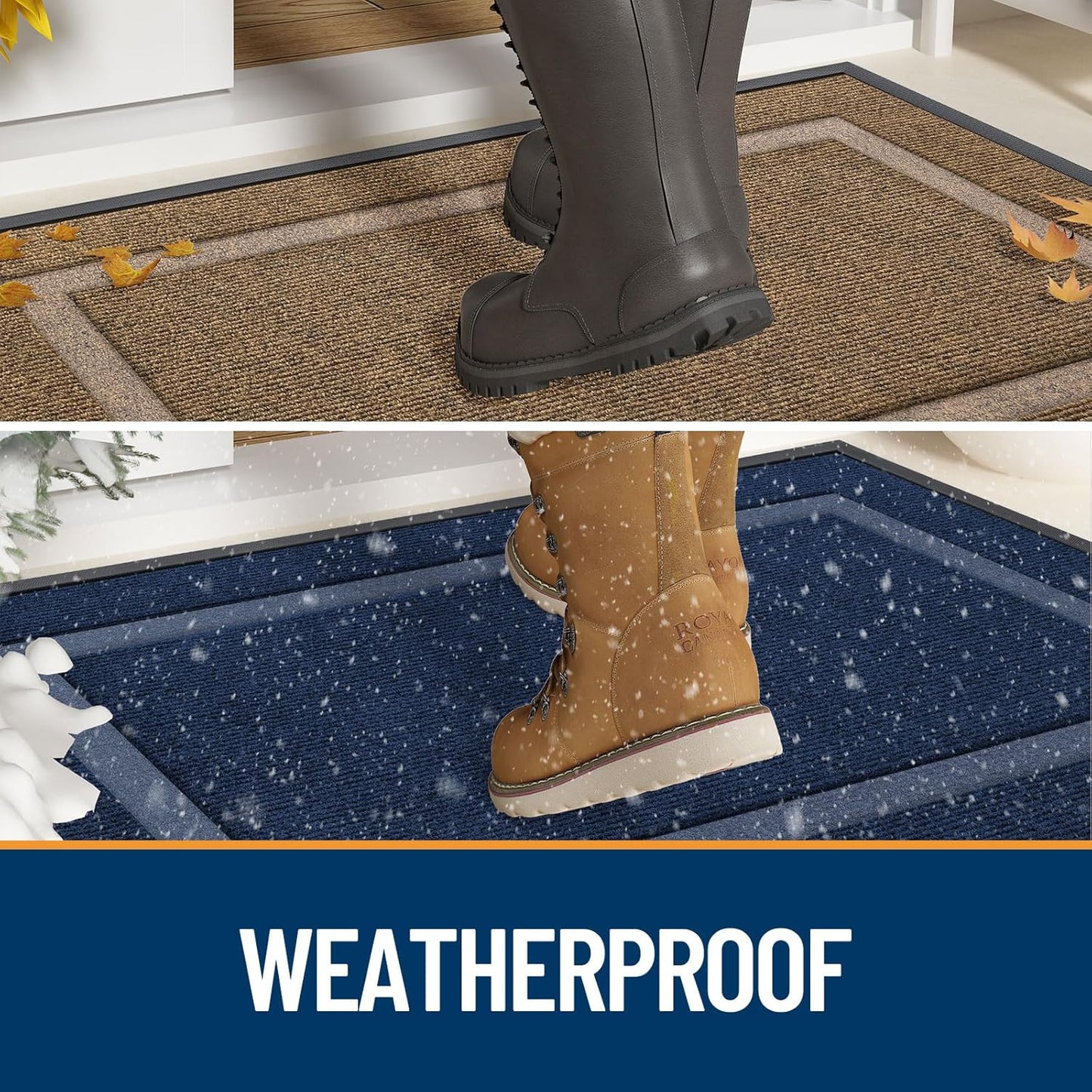 OLANLY Front Door Mat Indoor Outdoor Entrance, Waterproof All-Season, All-Weather Doormat, Sturdy Natural Rubber, Fade Resistant, Low Profile, Easy Clean Patio Porch Entryway Mat, 47x32, Blue