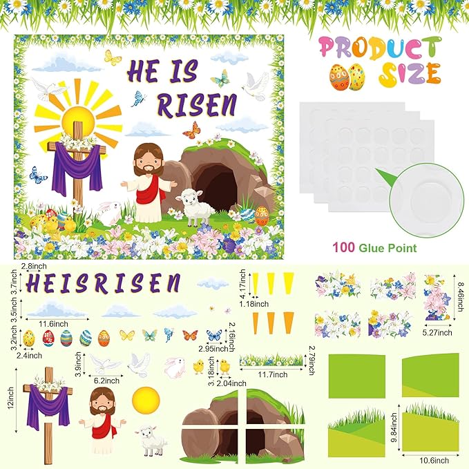 Pasimy Easter Bulletin Board Decorations Set Christian Easter Classroom Decorations Easter Bunny Egg Paper Cut Outs for School Nursery Spring Easter Birthday Party Supplies(Christian)