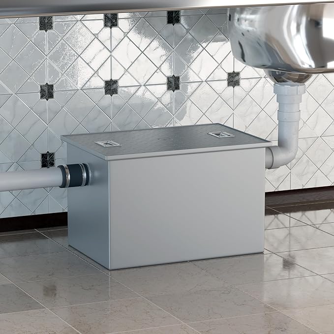 20 LB Commercial Grease Interceptor 10 GPM, Grease Trap with 2" Non-Threaded Connections, perfect ofr Kitchen, Restaurant, Hotel, Bar, Cafe, School