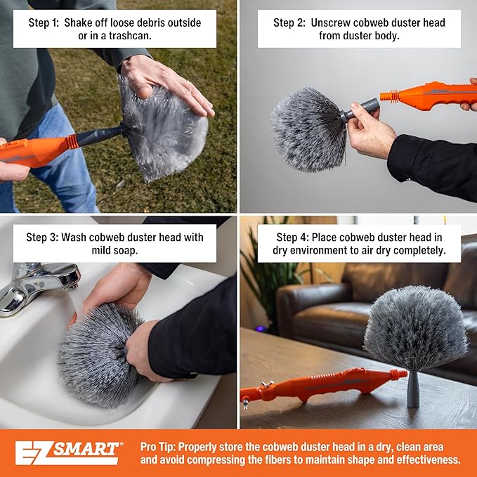 Cobweb Ceiling Fan Powered Duster Interior & Exterior | Adjustable Arm | for Hand use and Extention Pole use | Removable Cleanable Head | EZ Smart Power Duster (Extension Pole Sold Separately)…