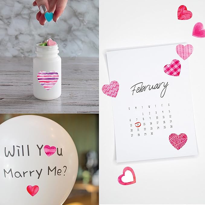 1200 PCS Heart-Shaped Sticker, 12 Designs Self-Adhesive Labels with Perforation Line in Roll, Use for Valentine's Day, Award Charts, Blood Drives, Teachers & Classrooms, Bookmarks (3/4" Each)