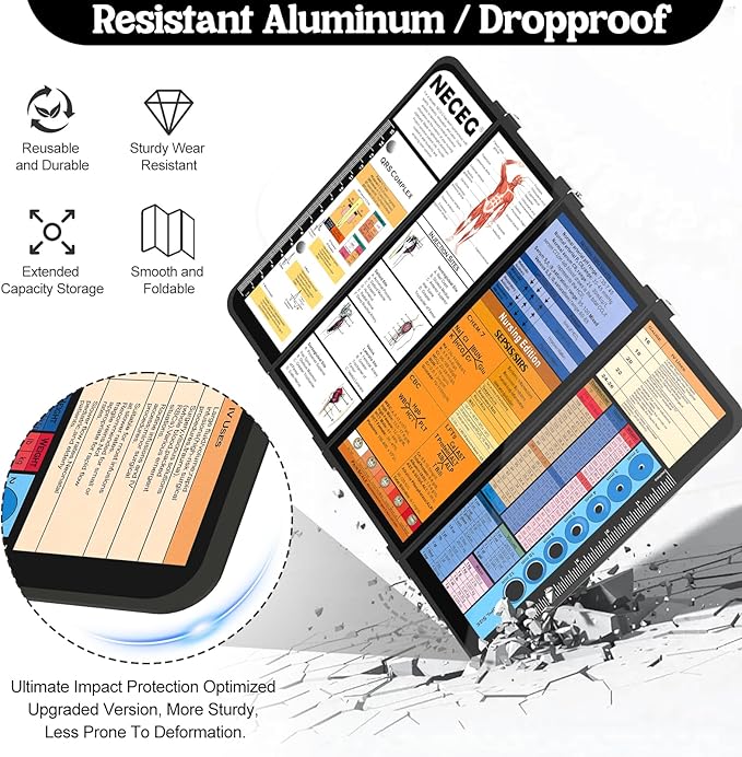 Nursing Clipboard Foldable-4 Layers Aluminum Nurse Foldable Clipboard Nursing Medical Edition Cheat Sheets, Pocket Size Pen Clip for Nurses Students School and Doctors-Black