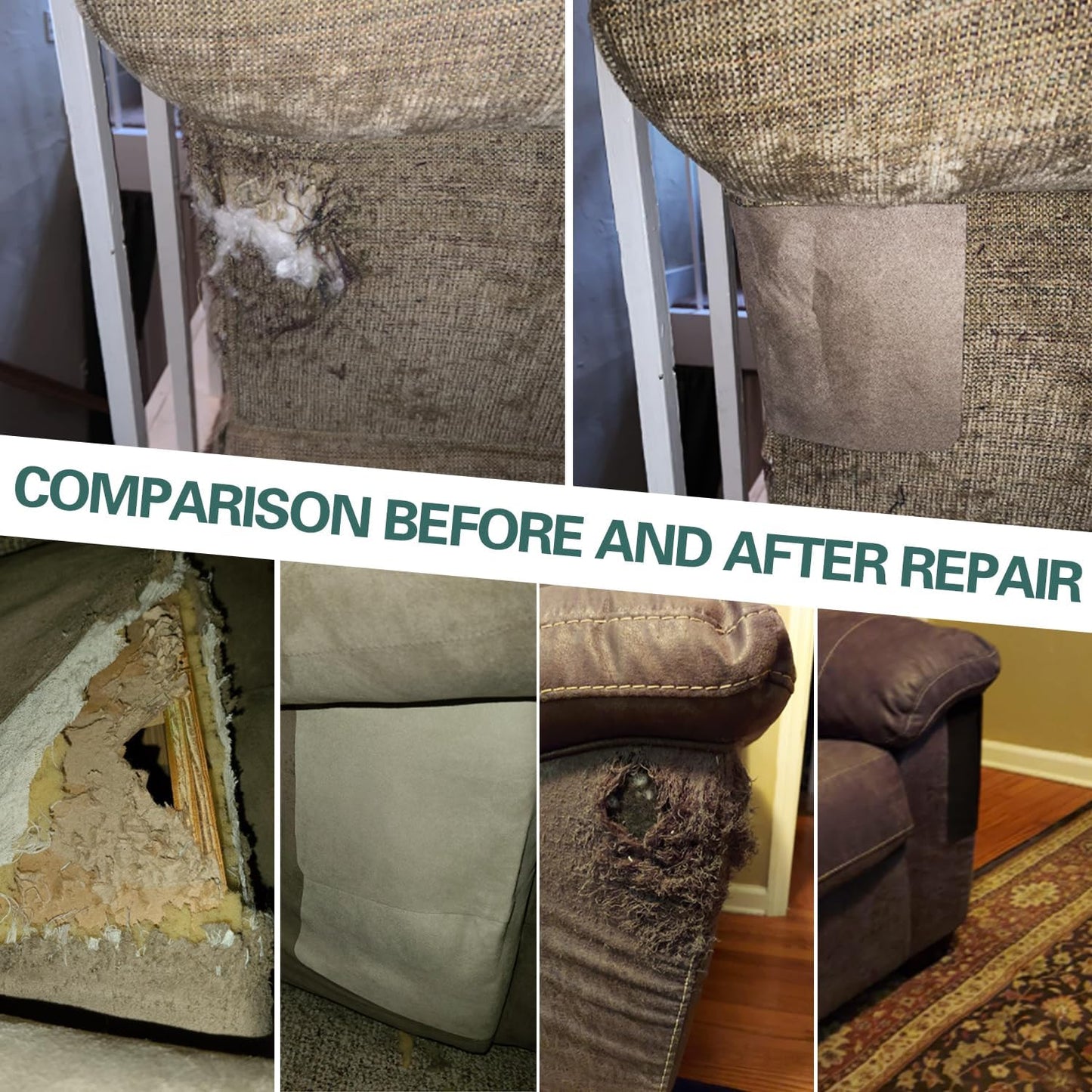Azobur Couch Patch Repair Fabric,Microfiber Fabric, Self-Adhesive, for Sofa Repair and Upholstery, 2 Pieces, 9.5 x 11 inches (Light Brown)