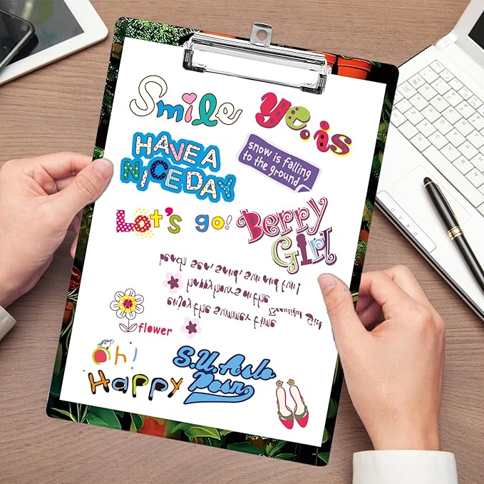 Plastic A4 Clipboards, Cute Fashion Clipboard Decorative, 12.2" x 8.7" Standard A4 Size Clipboards, Plastic Acrylic Clipboard for Teacher, Social Worker, Students,Women, Office Supplies(Plants)