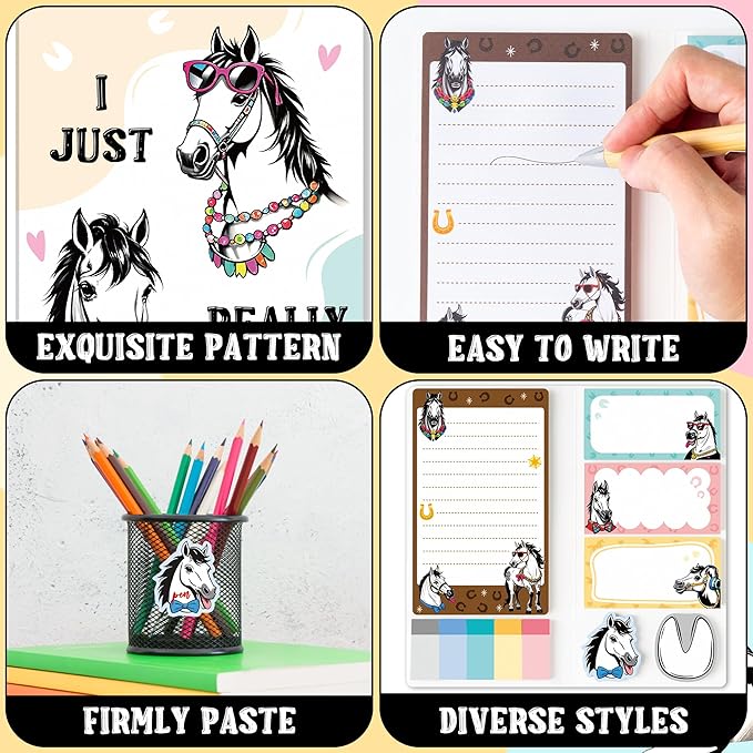 B1ykin Cute Sticky Notes Set - I Just Really Like Horse Self-Stick Notes Pad, 550 Sheets Writing Memo Pages Sticky Notepad for Teacher Appreciation Gift, School Office Party Favors Supplies (Horse)