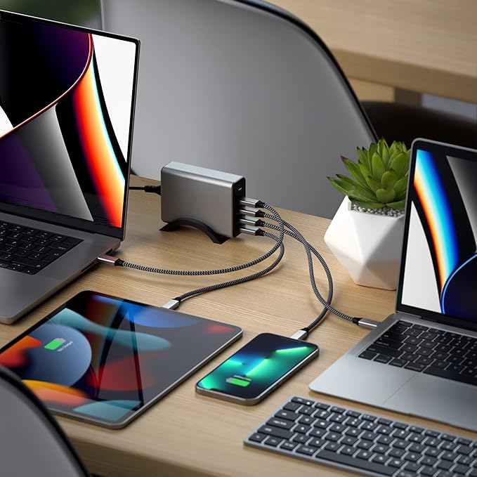 Satechi 165W USB C 4-Port GaN Charging Station, 4 USB-C PD, Laptop Charger, for MacBook Air/Pro M5/M4/M3, iPad Air/Pro M5/M4/M3, iPad 11th gen, iPad mini, iPhone 17/16 Galaxy S25, Windows
