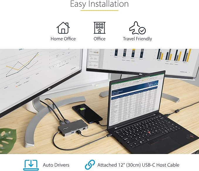 StarTech.com 8-in-1 Mini Docking Station for Windows, ChromeOS and Ubuntu, Dual 4K 60Hz HDMI Video, HDR10, USB 5Gbps Hub, 100W Laptop Charging, GbE, SD, MicroSD