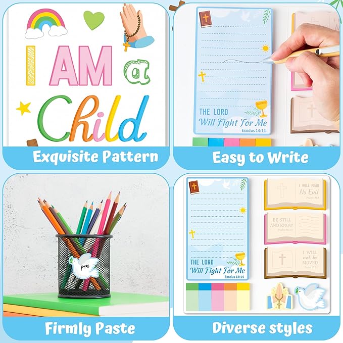 B1ykin Cute Sticky Notes Set - I Am A Child of God Self-Stick Notes Pad, 550 Sheets Writing Memo Pages Sticky Notepad for Teacher Appreciation Gift, School Office Party Favors Supplies (Bible)
