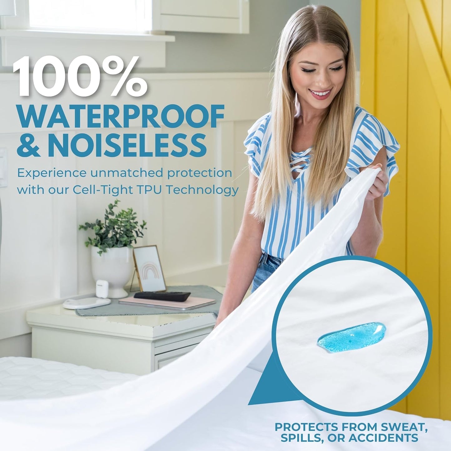 Twin Size 39x75” Premium Waterproof Zippered Mattress Encasement, 100% Cotton, Hypoallergenic, Six Sided Mattress Cover, Invisible Zippered, Soft & Breathable up to 15" Deep - Rest Line