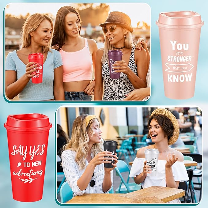 12 Pcs Inspirational Gifts for Employee Coworkers Staff Teammate, 16oz Reusable Plastic Coffee Cups with Positive Sayings, Bundle Gifts for Woman Man Coworker (Fresh Color,Inspirational)