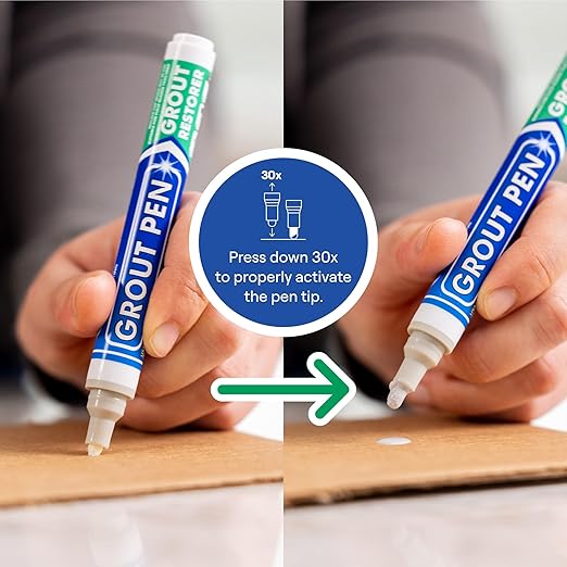 Grout Pen Light Grey Tile Paint Marker: Waterproof Grout Paint, Tile Grout Colorant and Sealer Pen - Light Grey, Narrow 5mm Tip (7mL)