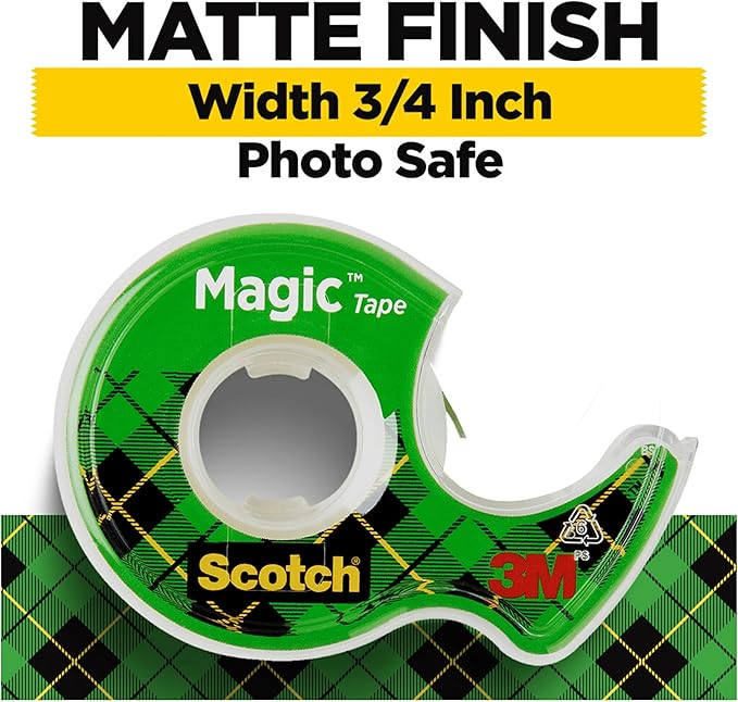 Scotch Magic Tape, 1 Roll, Numerous Applications, Invisible, Engineered for Repairing, 3/4 x 650 Inches, Dispensered (122)