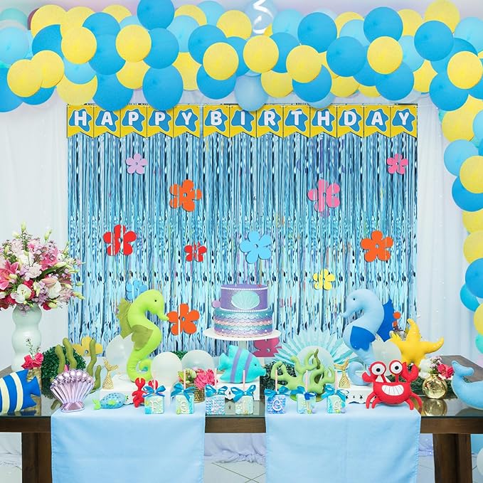 Epakh 39 Pcs Cartoon Sponge Party Decorations Sponge 25th Birthday Decorations Includes 24 Pieces Paper Cards Decor 13 Pcs Happy Birthday Banner 2 Pieces Foil Fringe Curtain Backdrop for Photo Prop