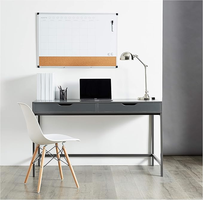 Amazon Basics 24" x 36" Monthly Whiteboard Calendar with Cork Board, Wall Mounted, Easy to Install, Silver Aluminum Frame, Erasable Planning Organization