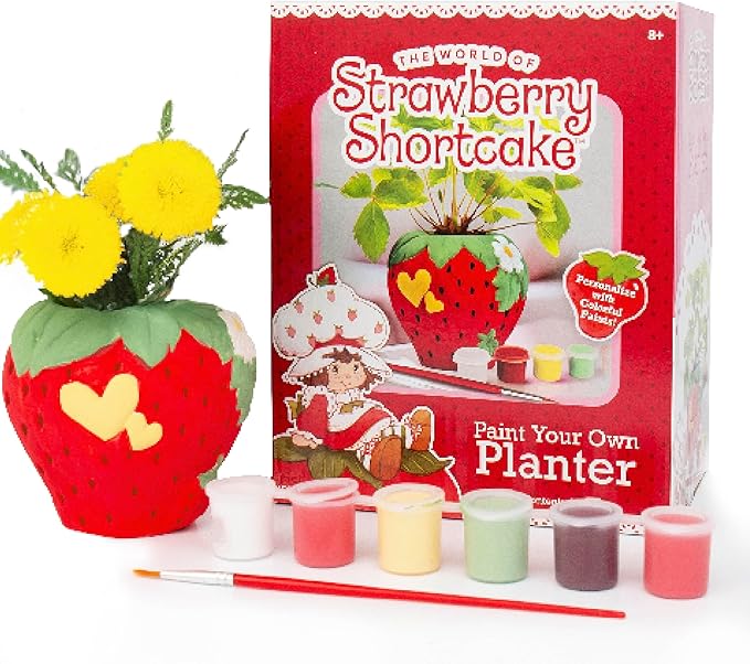 Paint Your Own Strawberry Shortcake Planter, 5 Paints & Paintbrush Included, Ceramics to Paint, Gifts for 10 Year Old Girls, Strawberry Room Decor, Kids Craft Kits, Arts & Crafts, Cute Planters