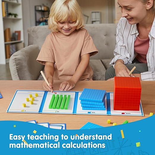 Base Ten Blocks with Place Value Chart 12 Boxes - Math Manipulatives for Kids.Counting Blocks for Math to Help Educate Kindergarten Teachers