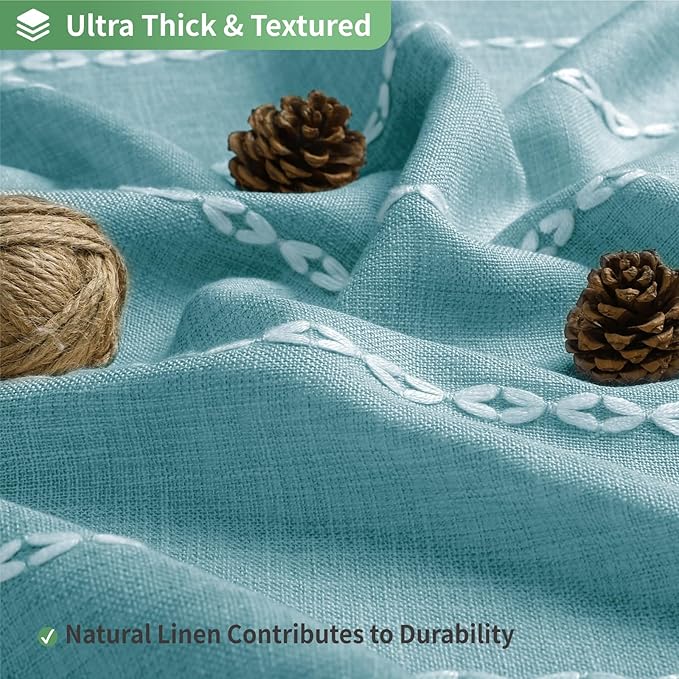 No Hook Long Shower Curtain Set with Snap-in Fabric Liner,Linen Textured Thick Striped Fabric with Tassels,Boho Farmhouse Rustic Luxury Bathroom Curtain,Water-Repellent,Teal,71x80