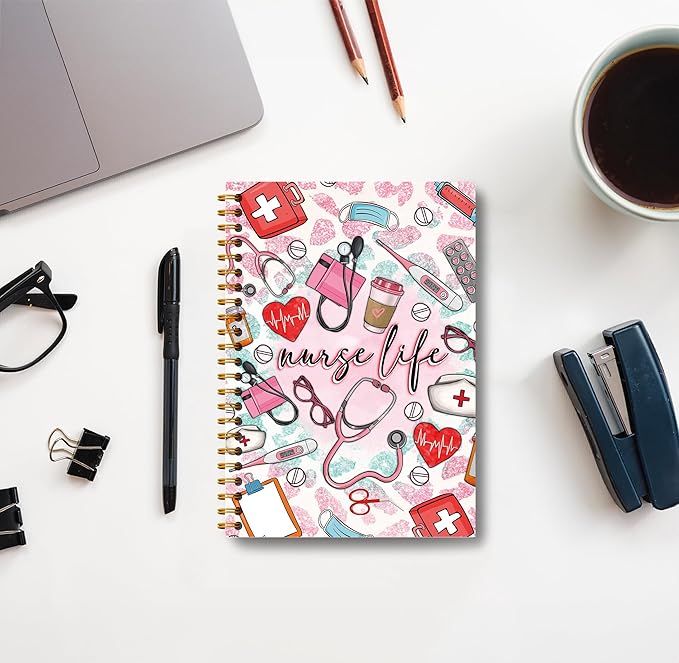Preppy Pink Nurse Notebook - Nurse Appreciation Gifts, Registered Nurse RN Gifts, School Nurse Gifts, Nurse Practitioner Gifts, Nurse Office Supplies, Nurse Life Spiral Notebook 5.5x8.3