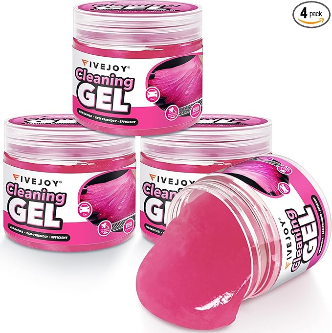 FiveJoy 4Pack Car Cleaning Gel, Car Putty for Cleaning for Interior, Reusable & Durable Detailing Tools, Dust Cleaner Gel for Keyboard Vent Cleaner Pink Slime Goop (640g/22.4oz)