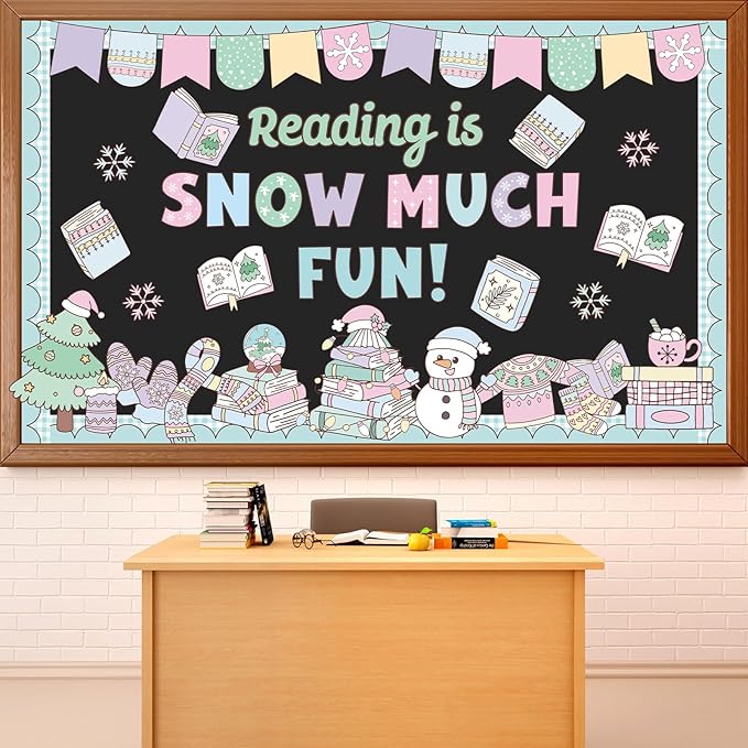 Winter Bulletin Board Set Pastel Winter Reading Classroom Decoration Kit Snowman Snowflake Sweater Christmas Tree Cutouts for Holiday Xmas School Classroom Chalkbaord Home Office Decor Supplies