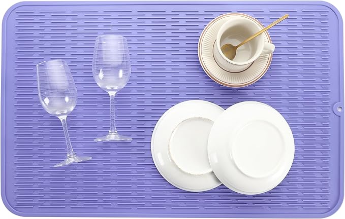 Silicone Dish Drying Mat for Multiple Usage,Easy clean,Eco-friendly,Heat-resistant Silicone Mat for Kitchen Counter or Sink,Refrigerator or Drawer Liner Light Purple 3XL 28 inches x 18 inches